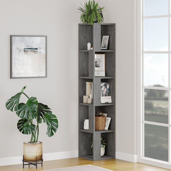 Libreria angolare 31,4x31,4x158,9 cm Piano cemento 5 ripiani