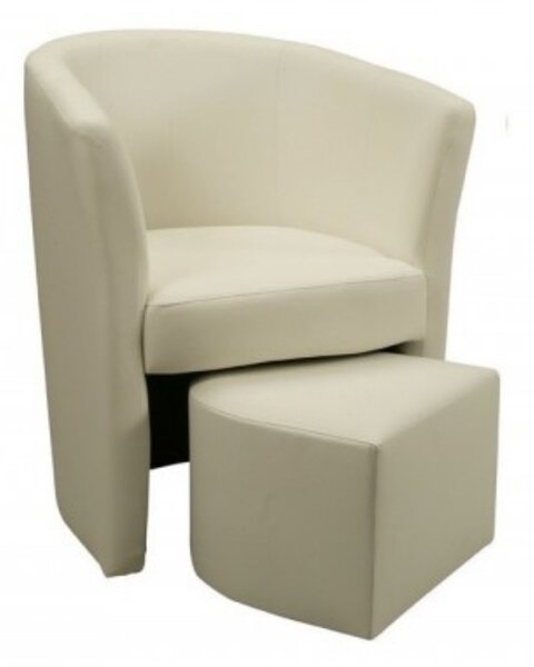 Poltrona Pegasus 62x62X76 cm in Similpelle avorio con pouf