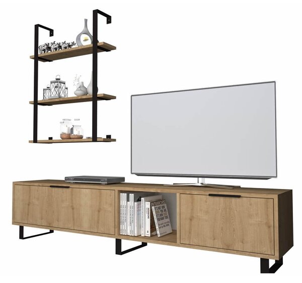 Parete attrezzata Zenon 180 cm porta tv e libreria rovere