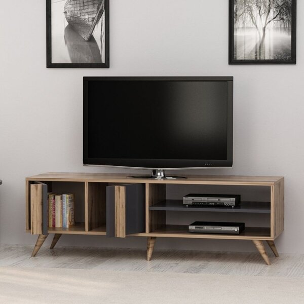 DecHome Mobile TV Scandinavo 2 Ante 2 Vani a Giorno Dimensioni 150x35x48 cm colore Noce - Rilla