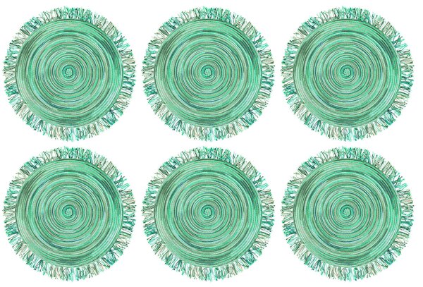 Set 6 Tovagliette con Frange Ø45x0,5 cm in Polipropilene VdE Tivoli 1996 Shades of Greenery
