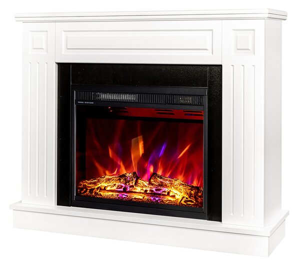 Camino Elettrico da Pavimento 85x110x27 cm Effetto Fiamma 1500W Tiffany & Lorance Bianco