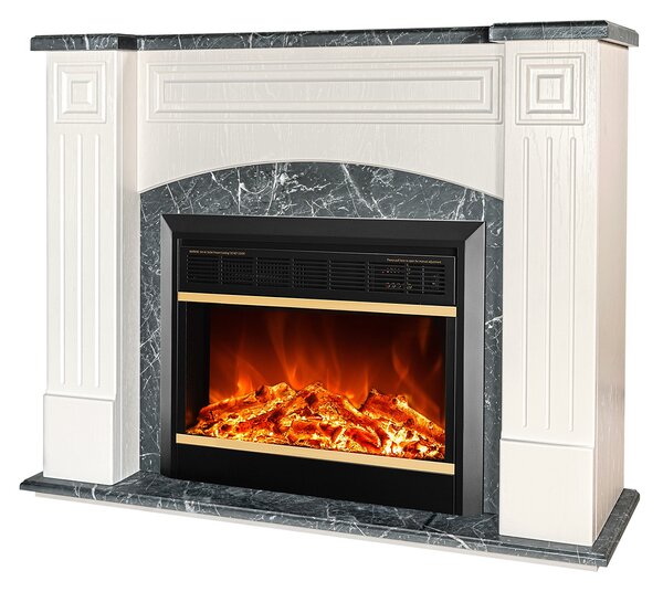 Camino Elettrico da Pavimento 90x115x32 cm Effetto Fiamma 1500W Magnolia & Mars Ivory/dark gray