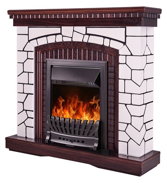 Camino Elettrico da Pavimento 105,8x110x30 cm Effetto Fiamma 2000W Natali & Pluton Bianco/noce scuro