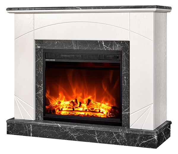 Camino Elettrico da Pavimento 85x110x27 cm Effetto Fiamma 1500W Madeira lux & Lorance Ivory/dark gray