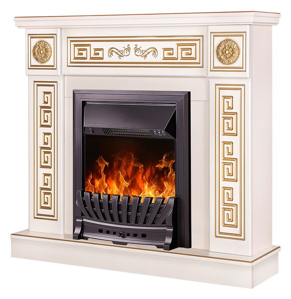 Camino Elettrico da Pavimento 102x110x30 cm Effetto Fiamma 2000W Versailles gold & Pluton Avorio