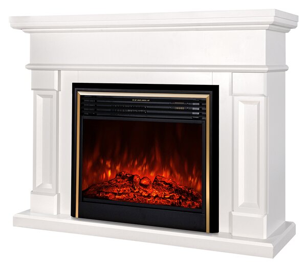 Camino Elettrico da Pavimento 102x136x33 cm Effetto Fiamma 1950W Riga & Richi Panna