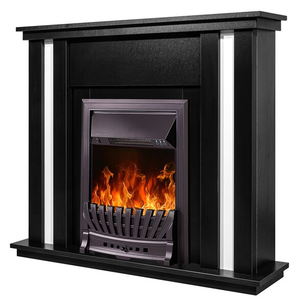 Camino Elettrico da Pavimento 95x110x27 cm Effetto Fiamma 2000W Gustavo & Pluton Nero/bianco