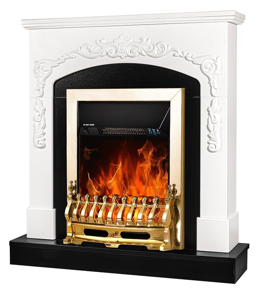Camino Elettrico da Pavimento 97,5x90x25 cm Effetto Fiamma 2000W Casanova & Galileo gold Bianco/nero