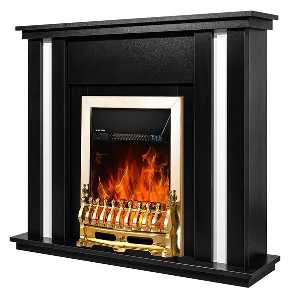 Camino Elettrico da Pavimento 95x110x27 cm Effetto Fiamma 2000W Gustavo & Galileo gold Nero/bianco