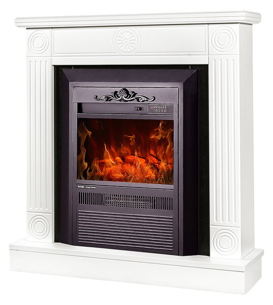 Camino Elettrico da Pavimento 86,5x82x25 cm Effetto Fiamma 2000W Donald & Cristina Bianco/nero