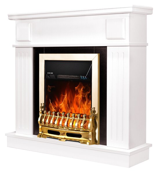 Camino Elettrico da Pavimento 99,7x103,4x27 cm Effetto Fiamma 2000W Oscar & Galileo gold Bianco/nero
