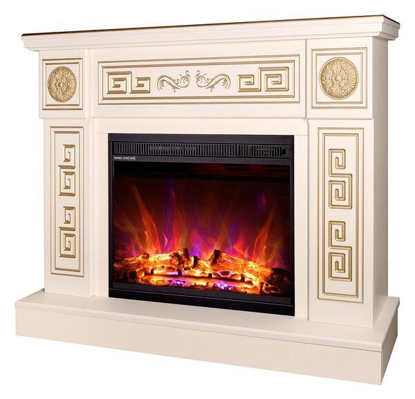 Camino Elettrico da Pavimento 87x110x30 cm Effetto Fiamma 1500W Latifa & Lorance Avorio