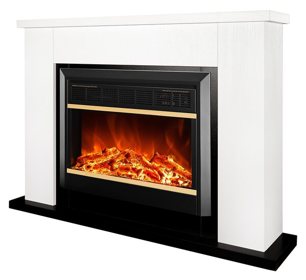 Camino Elettrico da Pavimento 85,5x115x27 cm Effetto Fiamma 1500W Brooklyn & Mars Bianco/nero