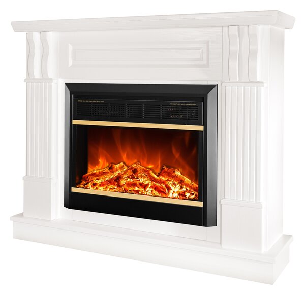 Camino Elettrico da Pavimento 96x113x30 cm Effetto Fiamma 1500W Verona Mini & Mars Bianco