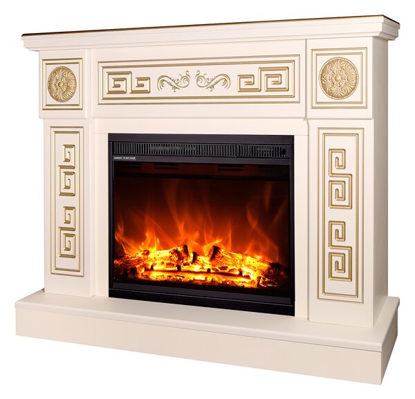 Camino Elettrico da Pavimento 87x110x30 cm Effetto Fiamma 1500W Latifa & Lorance Avorio