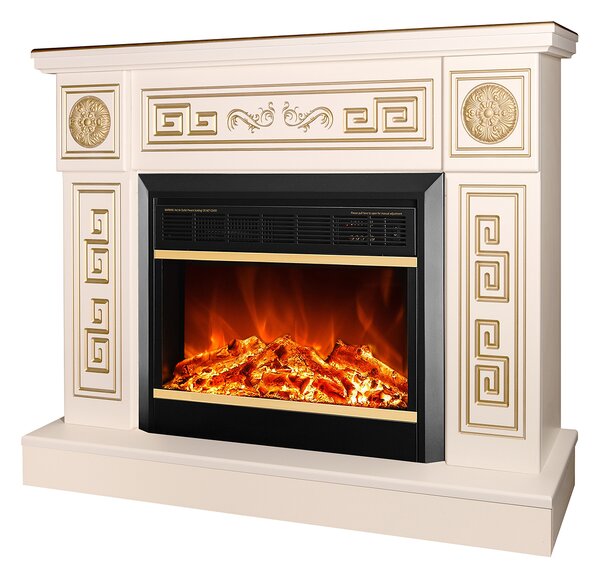 Camino Elettrico da Pavimento 87x110x30 cm Effetto Fiamma 1500W Latifa & Mars Avorio