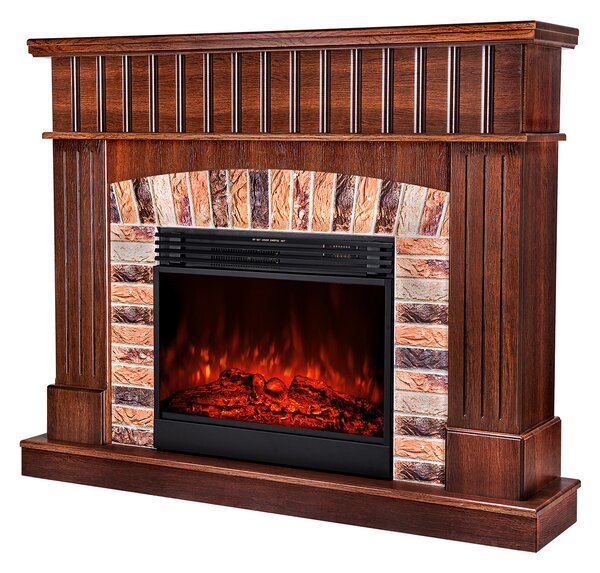 Camino Elettrico da Pavimento 120x145x32 cm Effetto Fiamma 1950W Giselle & Mirabella Castagno
