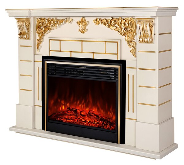 Camino Elettrico da Pavimento 111x145x38 cm Effetto Fiamma 1950W Imperial & Richi Avorio