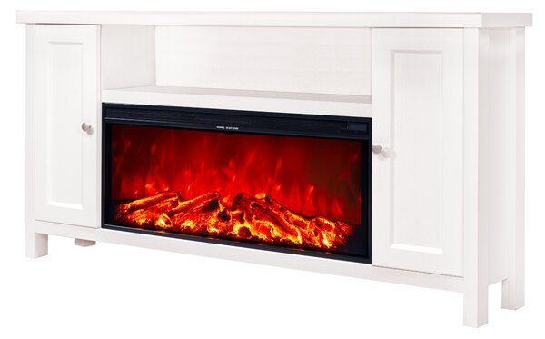 Camino Elettrico da Pavimento 75x150x30 cm Effetto Fiamma 1500W Mozart & Tasmania Bianco