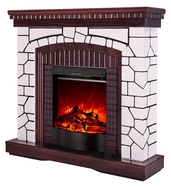 Camino Elettrico da Pavimento 105,8x110x30 cm Effetto Fiamma 1600W Natali & Corsica Bianco/noce scuro