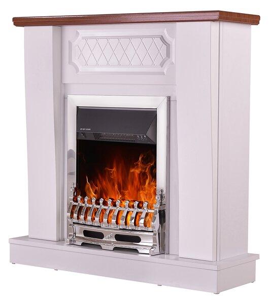 Camino Elettrico da Pavimento 101x100x30 cm Effetto Fiamma 2000W Asoli & Galileo silver Bianco/noce