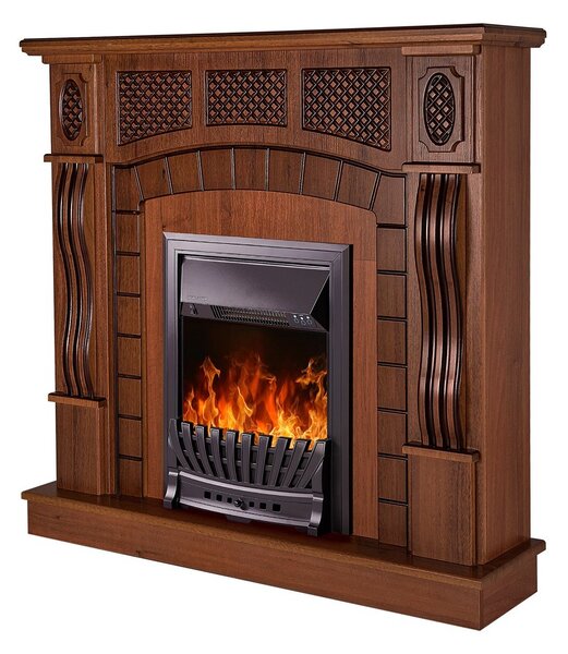 Camino Elettrico da Pavimento 112x115x30 cm Effetto Fiamma 2000W Amsterdam & Pluton Noce