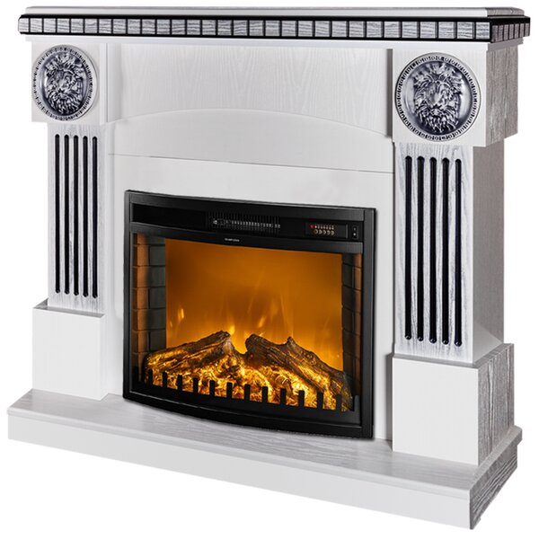 Camino Elettrico da Pavimento 105x120x33 cm Effetto Fiamma 1500W Prometeu & Zakinthos Bianco/nero