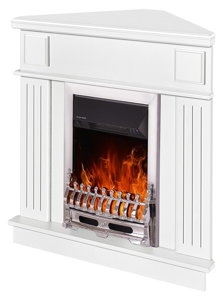 Camino Elettrico da Pavimento ad Angolo 100x100x50 cm Effetto Fiamma 2000W Marina & Galileo Silver Bianco