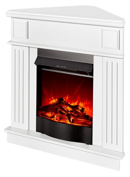 Camino Elettrico da Pavimento ad Angolo 100x100x50 cm Effetto Fiamma 1600W Marina & Corsica Noce