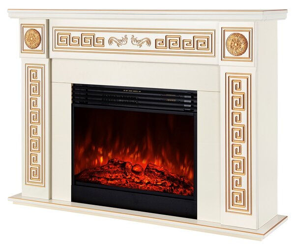 Camino Elettrico da Pavimento 101x140x33 cm Effetto Fiamma 1950W Versailles Maxi & Mirabella Avorio
