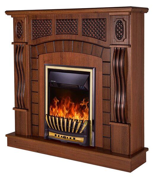 Camino Elettrico da Pavimento 112x115x30 cm Effetto Fiamma 2000W Amsterdam & Meridian Noce