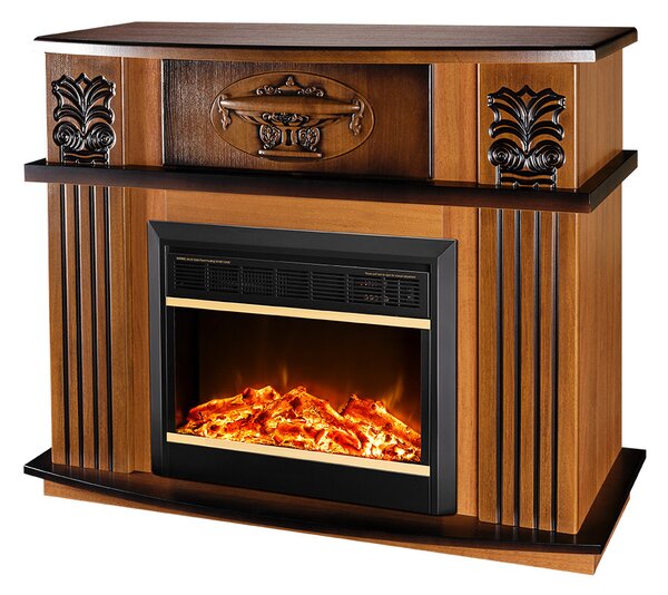 Camino Elettrico da Pavimento 96,3x120x31,8 cm Effetto Fiamma 1500W Roma mini & Mars Noce