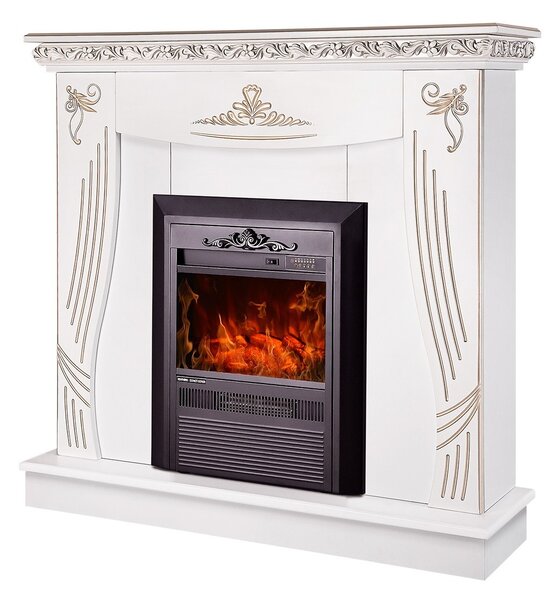 Camino Elettrico da Pavimento 103,5x110x30 cm Effetto Fiamma 2000W Napoli & Cristina Bianco