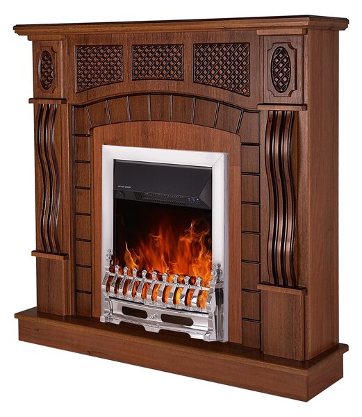 Camino Elettrico da Pavimento 112x115x30 cm Effetto Fiamma 2000W Amsterdam & Galileo Silver Noce