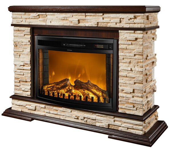 Camino Elettrico da Pavimento 88x118x30,5 cm Effetto Fiamma 1500W Stone & Zakinthos Noce