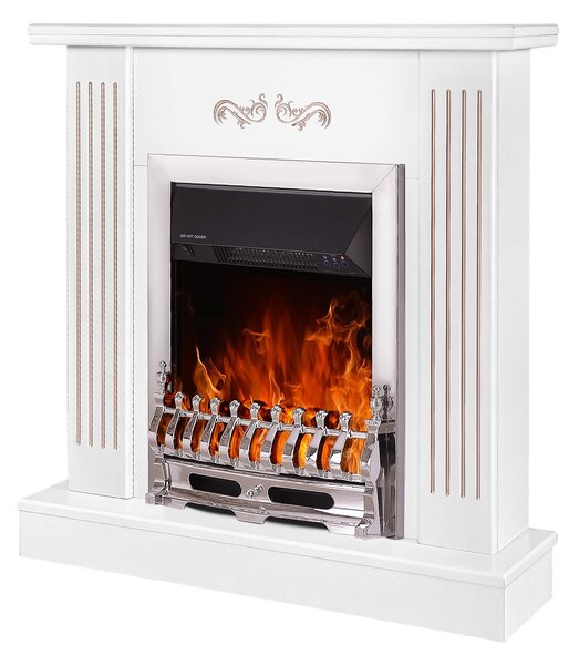 Camino Elettrico da Pavimento 90,5x94x26,5 cm Effetto Fiamma 2000W Smile & Galileo silver Bianco