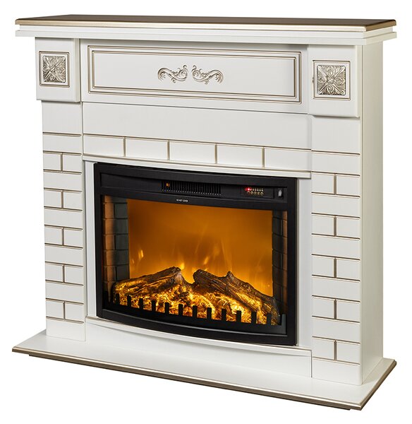 Camino Elettrico da Pavimento 100,5x115x33 cm Effetto Fiamma 1500W Orion & Zakinthos Bianco