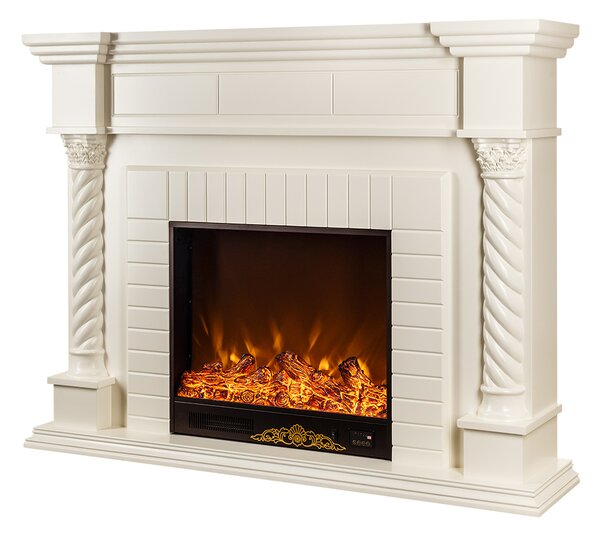 Camino Elettrico da Pavimento 116x150x33 cm Effetto Fiamma 1500W Frankfurt Bianco