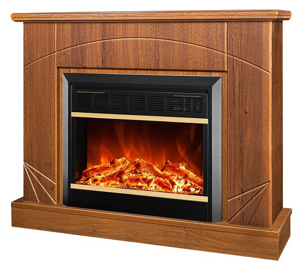 Camino Elettrico da Pavimento 85x110x27 cm Effetto Fiamma 1500W Madeira & Mars Noce