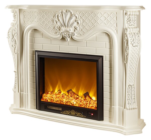 Camino Elettrico da Pavimento 116x150x33 cm Effetto Fiamma 1500W Perla Bianco