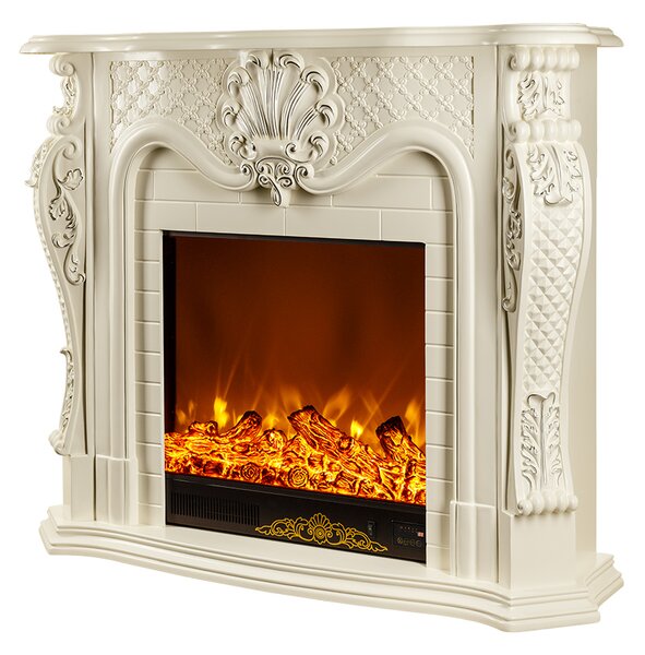 Camino Elettrico da Pavimento 102x120x33 cm Effetto Fiamma 1500W Perla mini Bianco