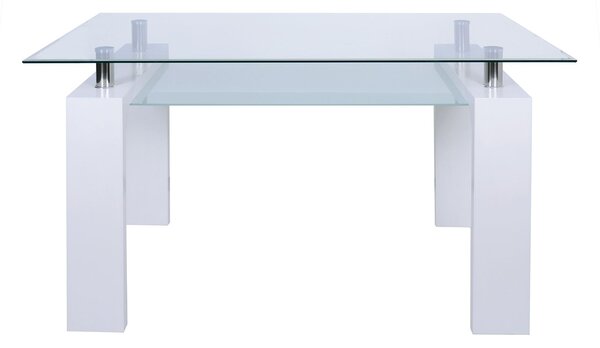 Tavolo Renee 140x90x77 cm 2 Piani Vetro Gambe Bianche