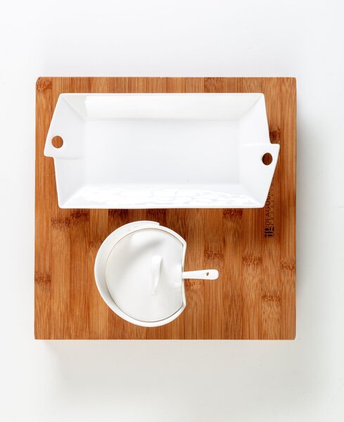 Kit Aperitivo Tagliere Legno Scuro 29x29x4 cm con Accessori