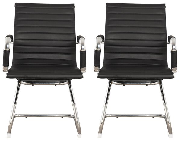 Set 2 Sedie Poltrone Attesa da Ufficio in Similpelle Imperial Nera