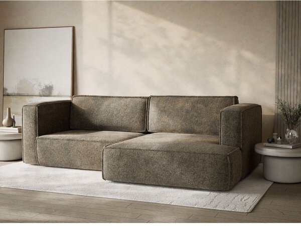 Divano angolare marrone allungabile/con contenitore (con penisola a destra/con chaise lounge) con rivestimento in ciniglia Velto – Maison de Rêve