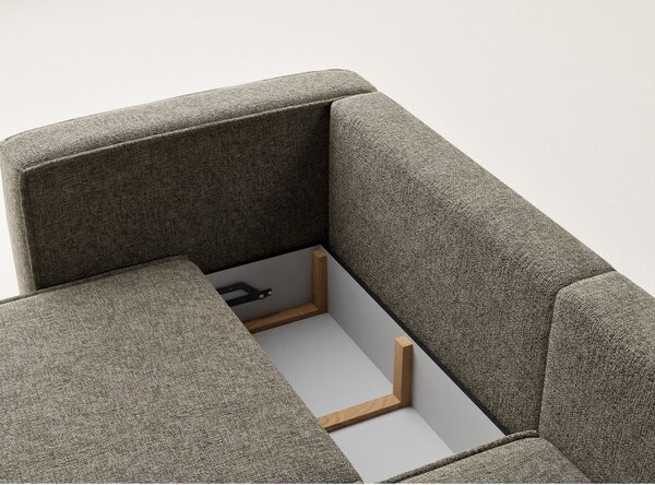 Divano angolare marrone allungabile/con contenitore (con penisola a destra/con chaise lounge) con rivestimento in ciniglia Velto – Maison de Rêve