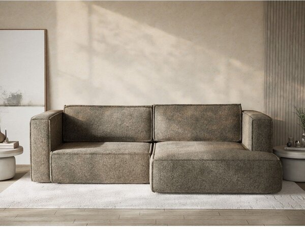 Divano angolare marrone allungabile/con contenitore (con penisola a destra/con chaise lounge) con rivestimento in ciniglia Velto – Maison de Rêve