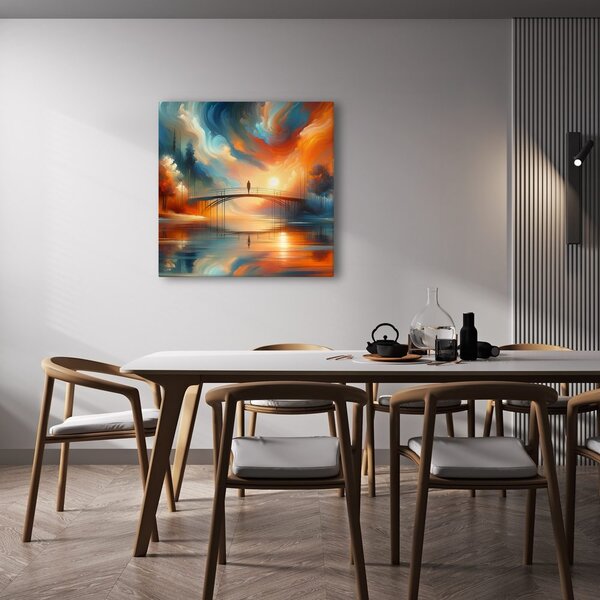 Quadro su tela – Tramonto sul fiume con ponte