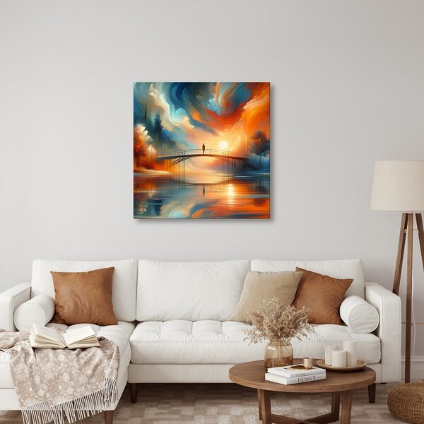 Quadro su tela – Tramonto sul fiume con ponte